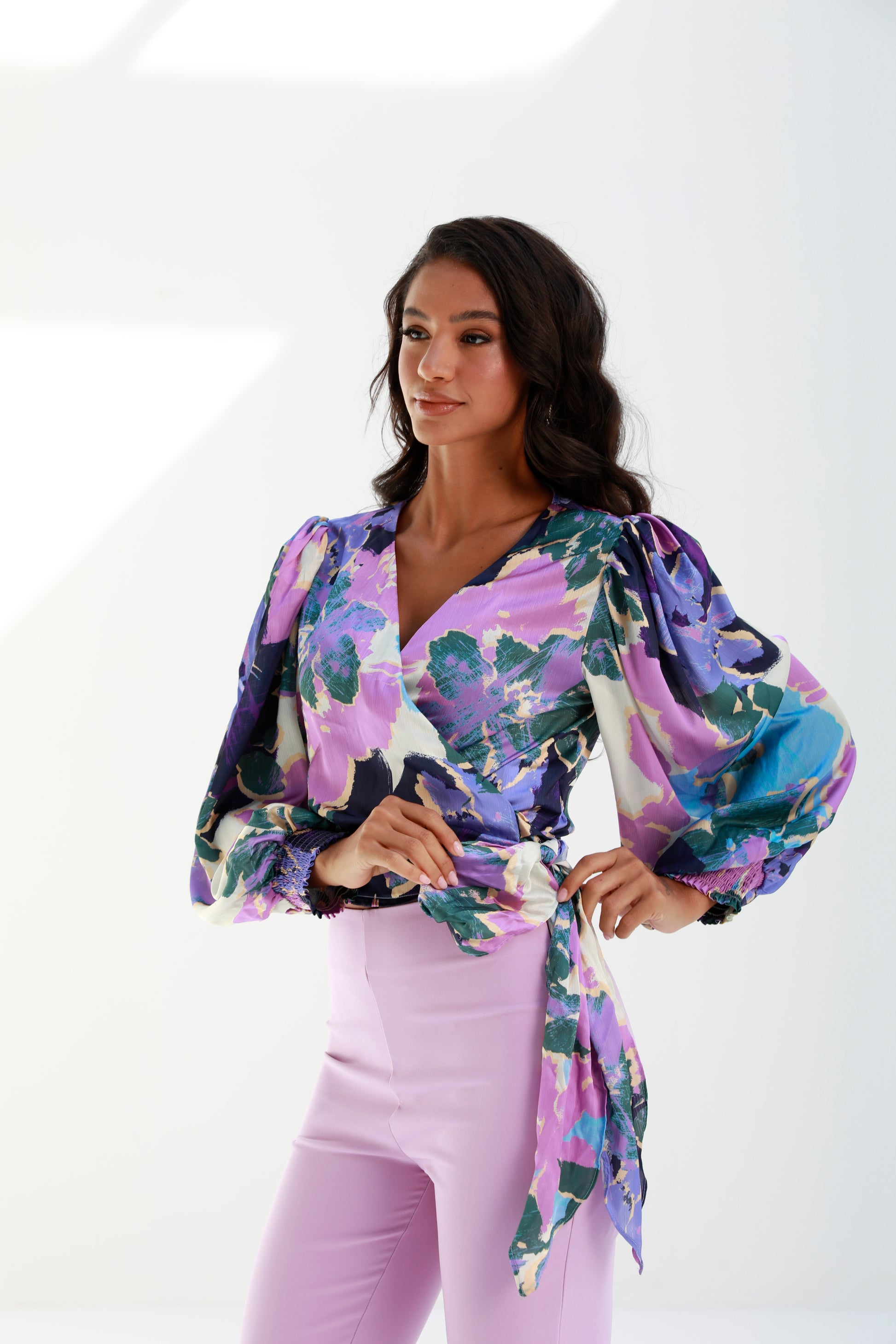 Lavender | floral print | side wrap blouse | Risska