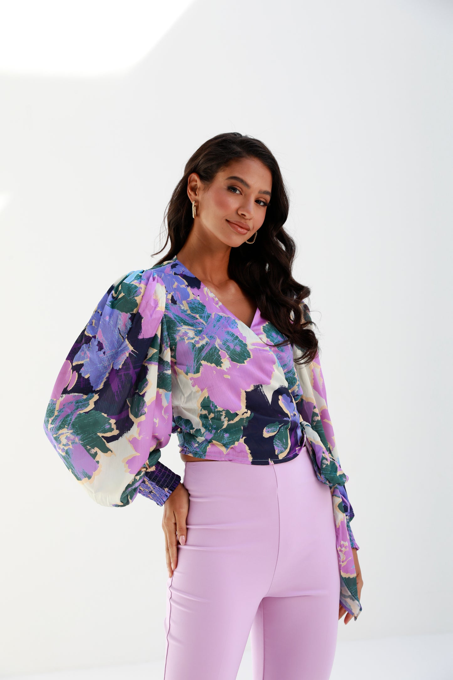 Lavender | floral print | side wrap blouse | Risska