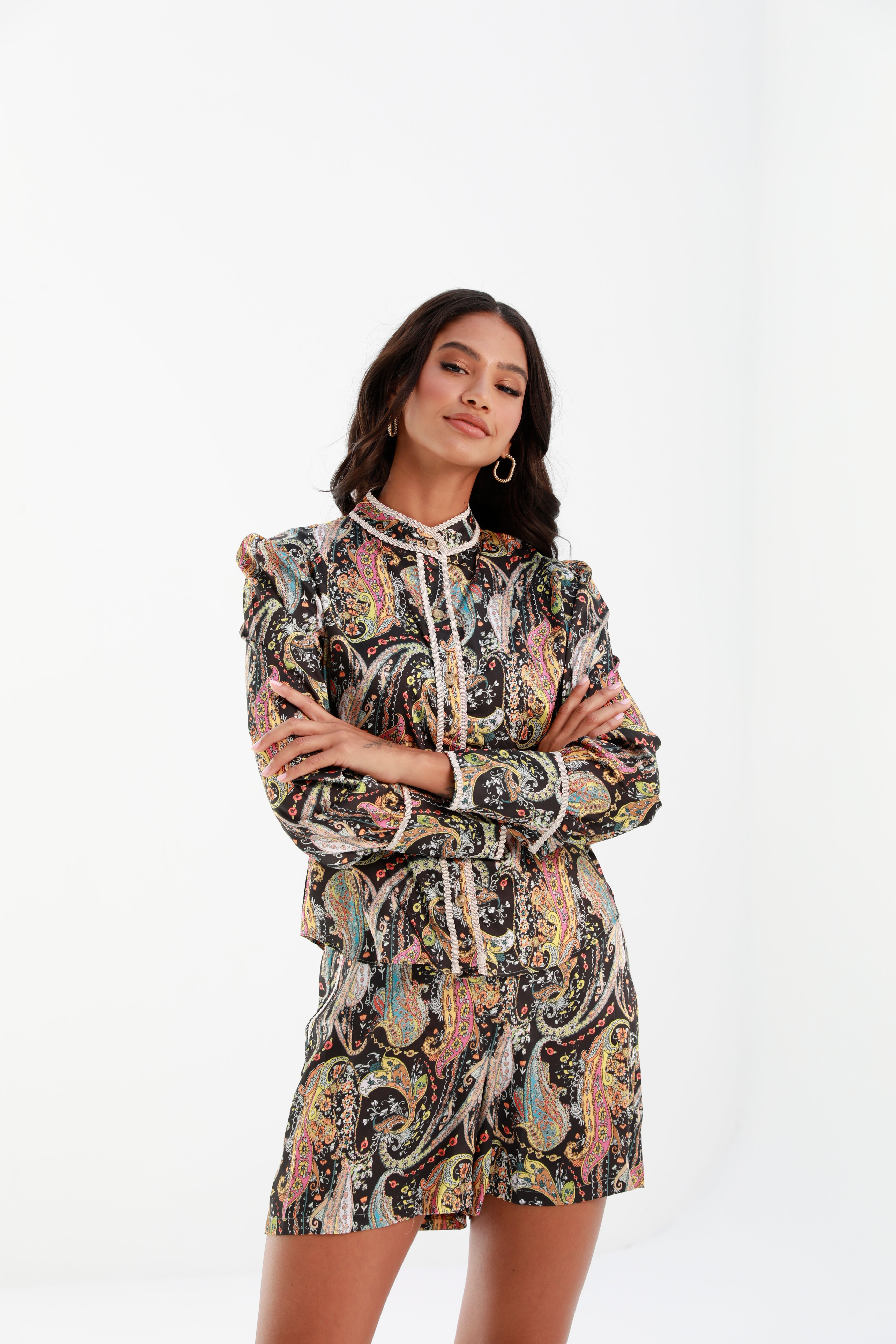 black | paisley print women' s Co-ord | Risska |