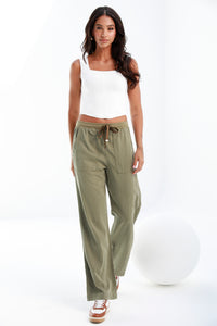 Olive |wide cotton drawstring pants | Risska