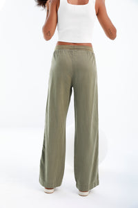 Olive |wide cotton drawstring pants | Risska