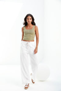 white |wide cotton drawstring pants | Risska