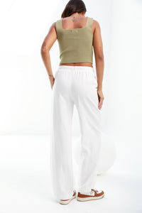 white |wide cotton drawstring pants | Risska