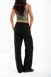 black |wide cotton drawstring pants | Risska