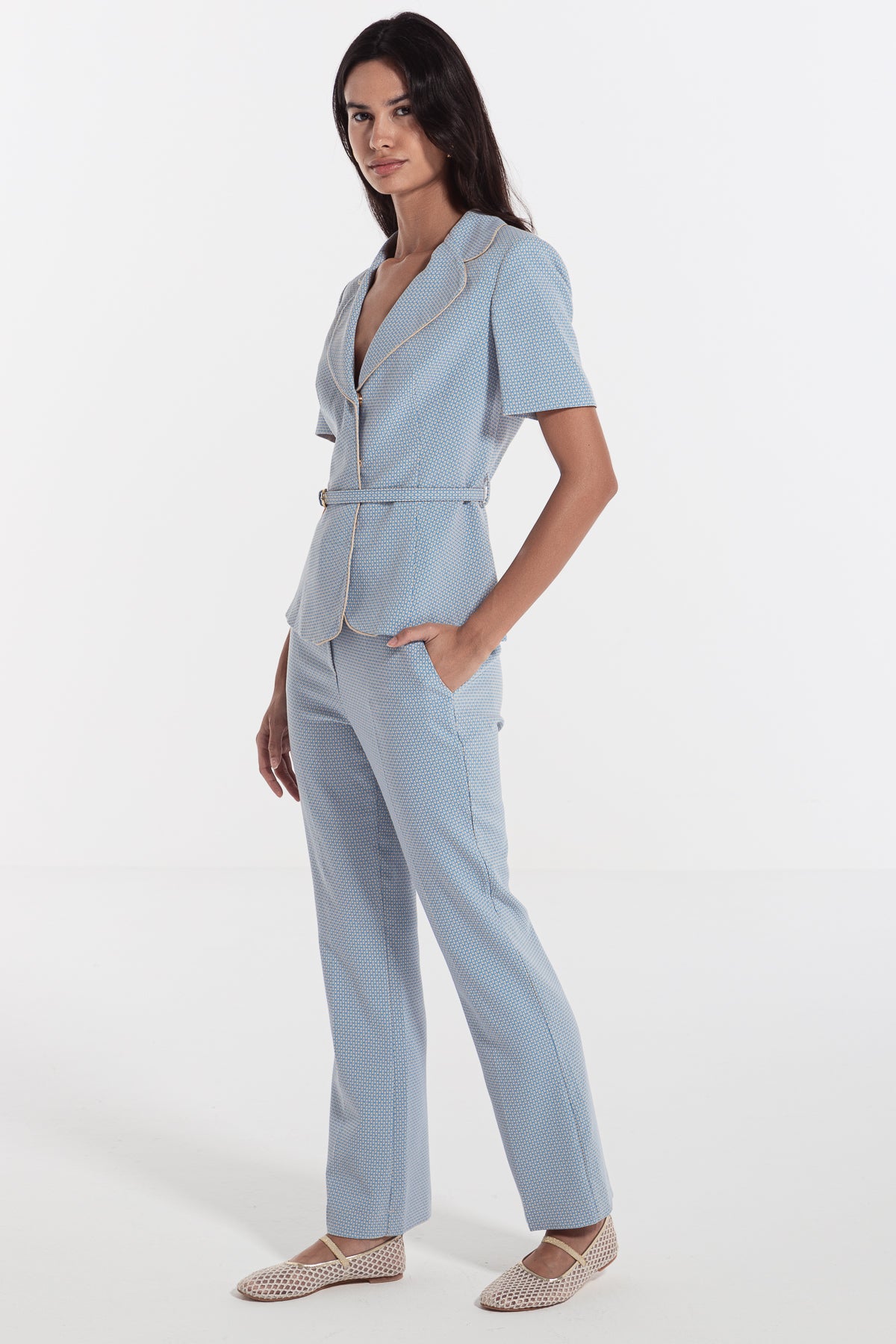 short sleeve women suit lightblue risska