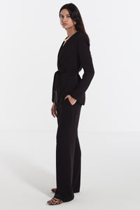 woman suit long sleeve with self tie belt black