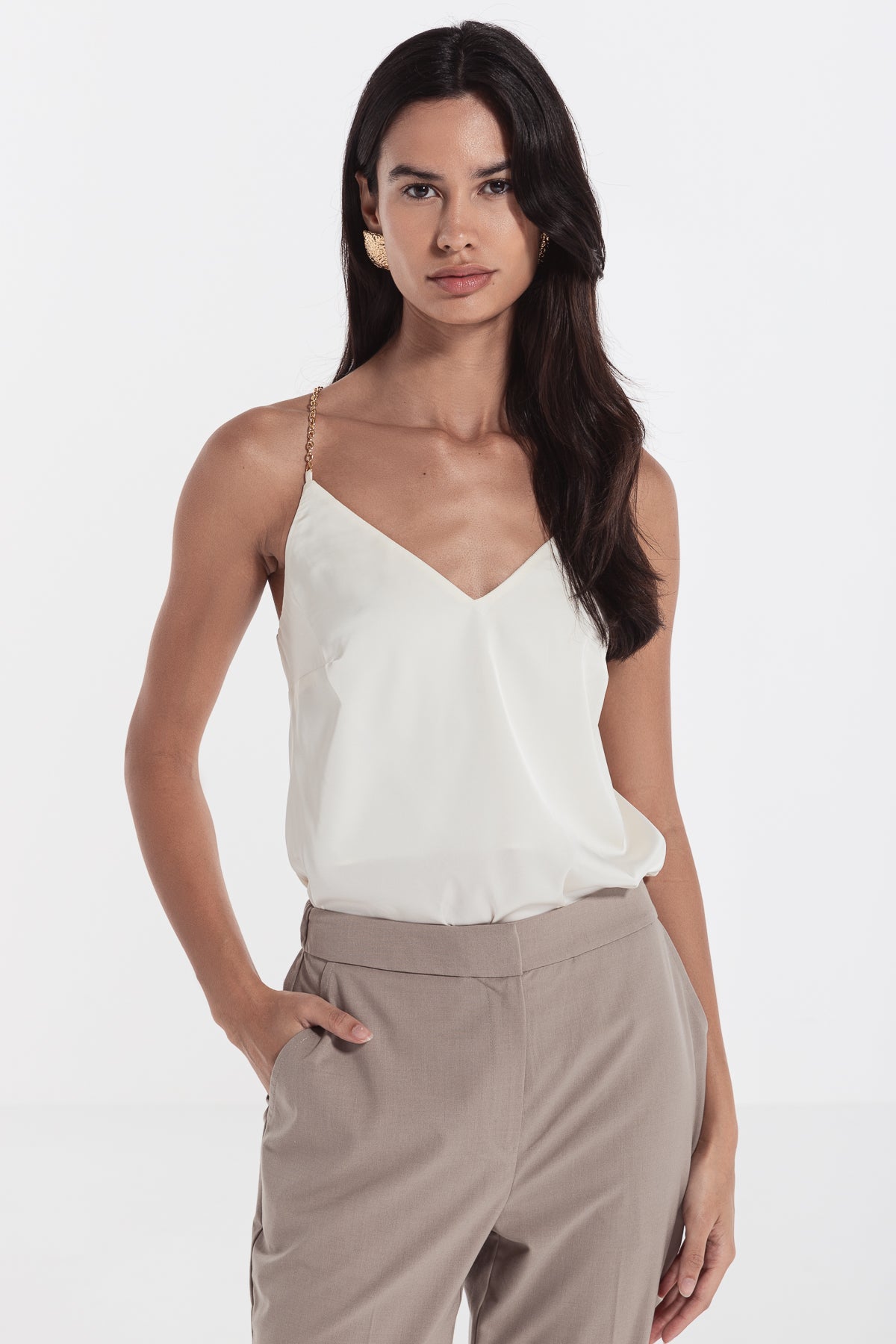 Ivory gold strap woman top risska