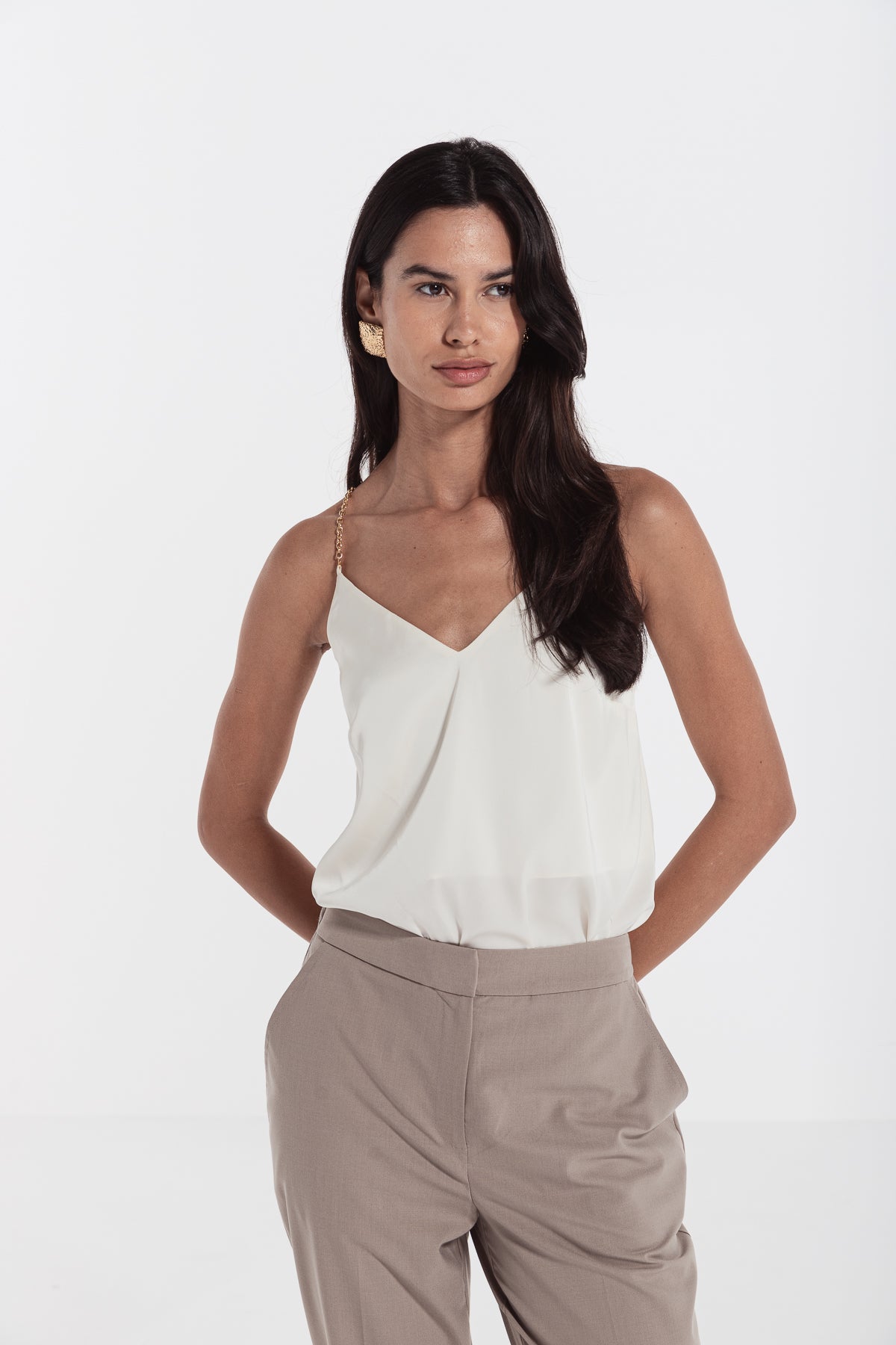 Ivory gold strap woman top risska