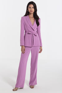 woman suit long sleeve with self tie belt plum