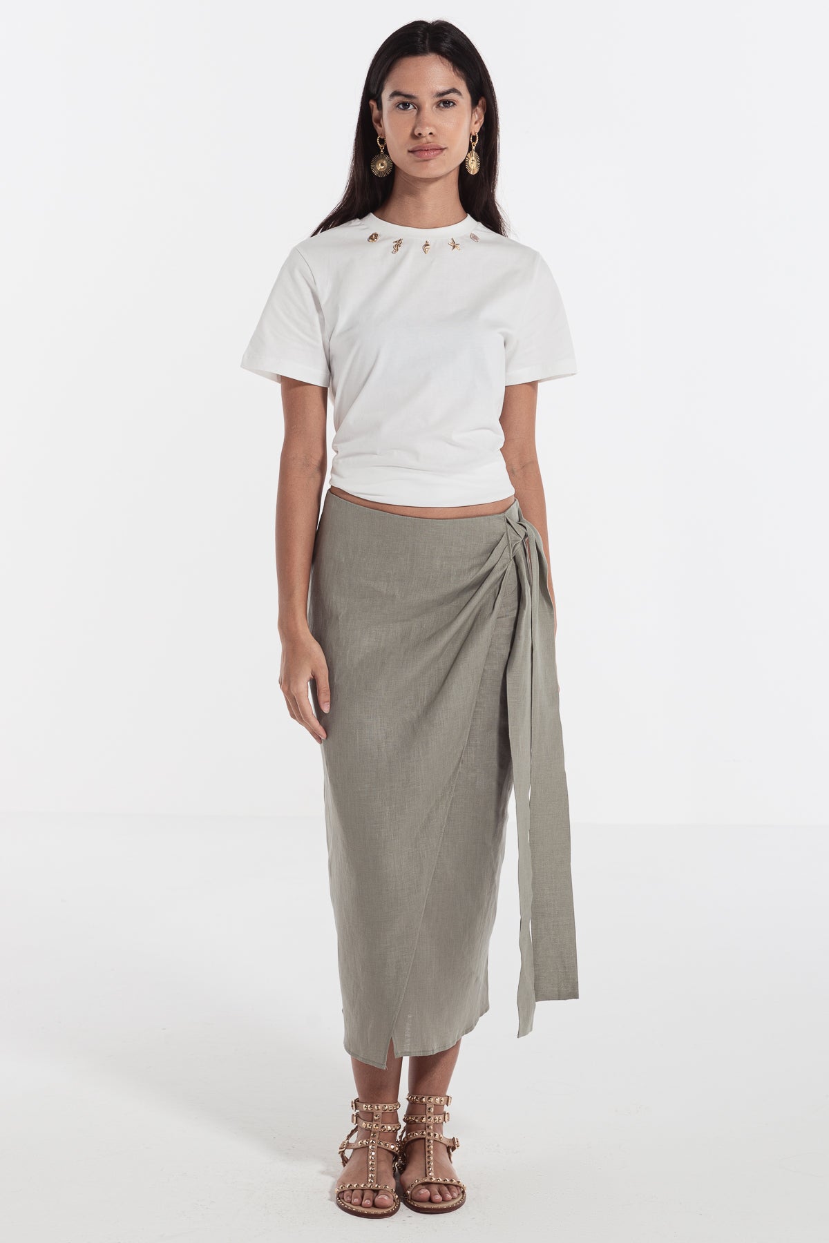 side tie  linen skirt darkseagreen