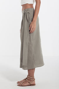 side tie  linen skirt darkseagreen