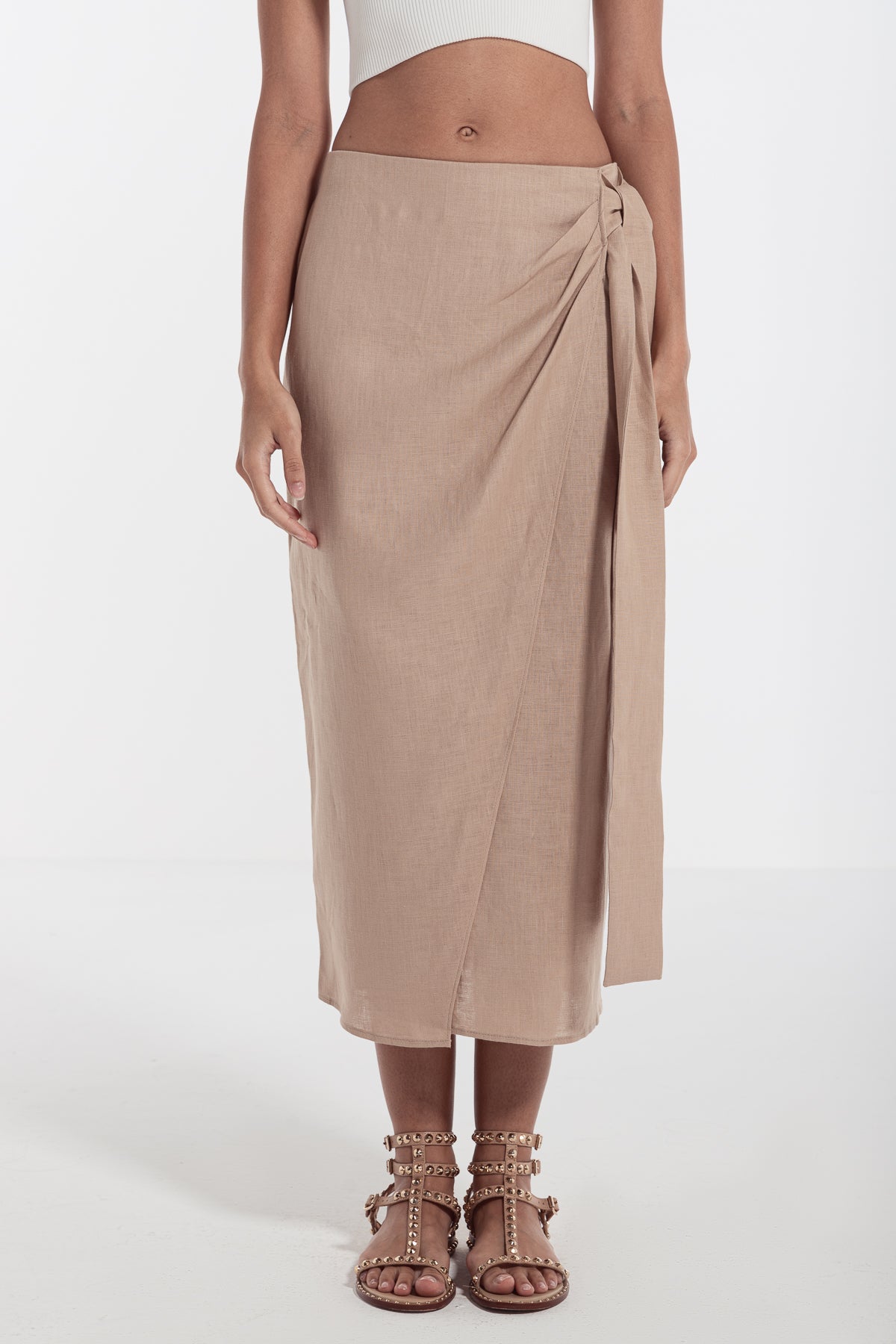 side tie  linen skirt bisque