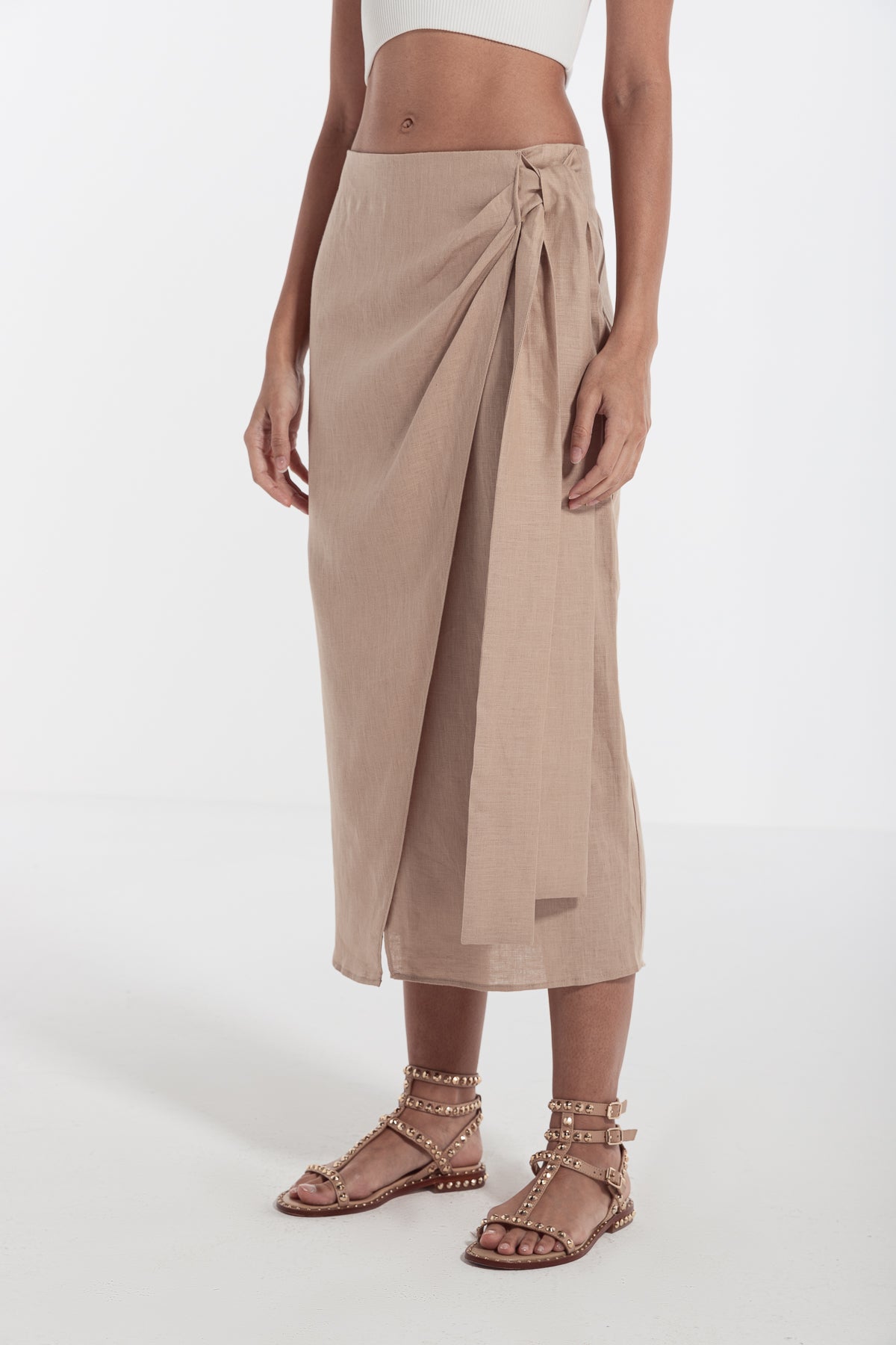 side tie  linen skirt bisque