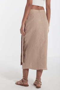 side tie  linen skirt bisque