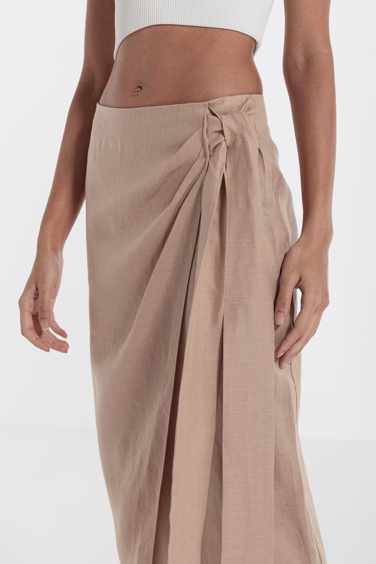 side tie  linen skirt bisque