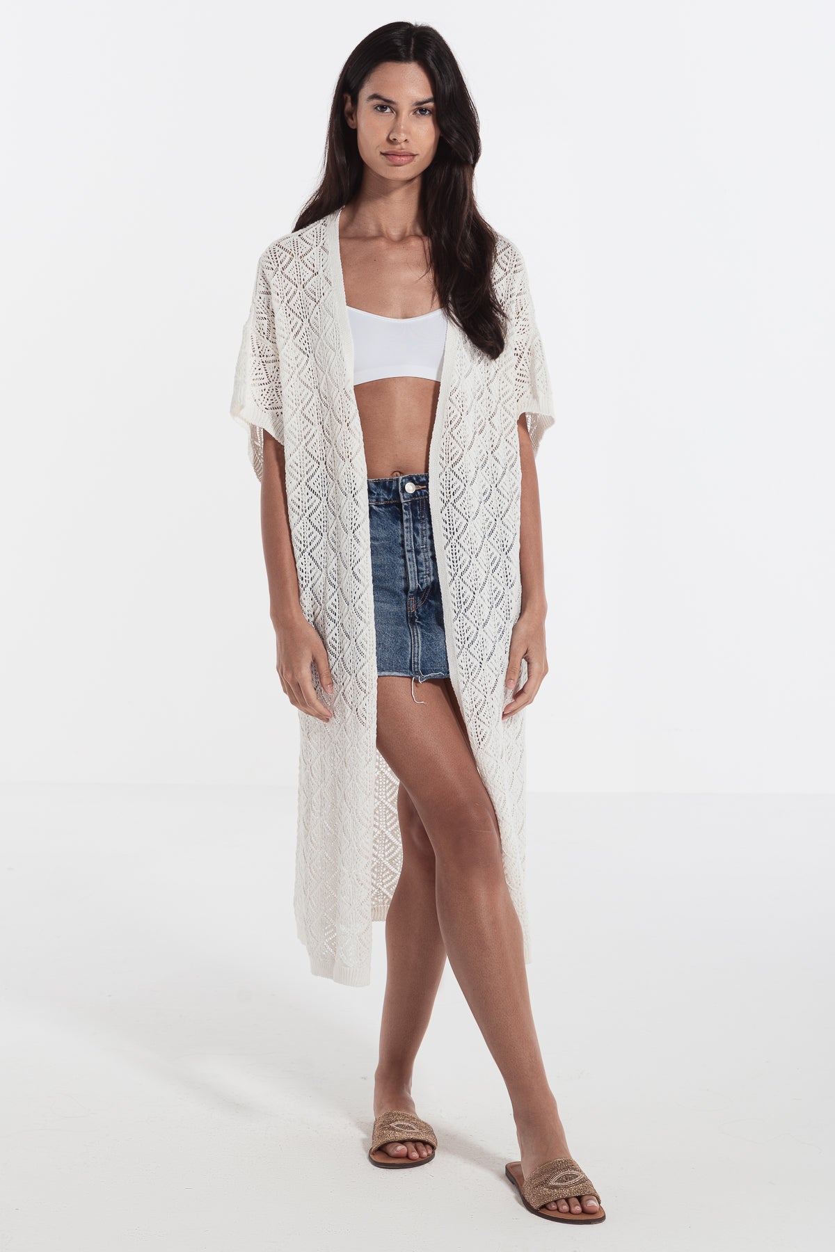 woman crochet cardigan ivory