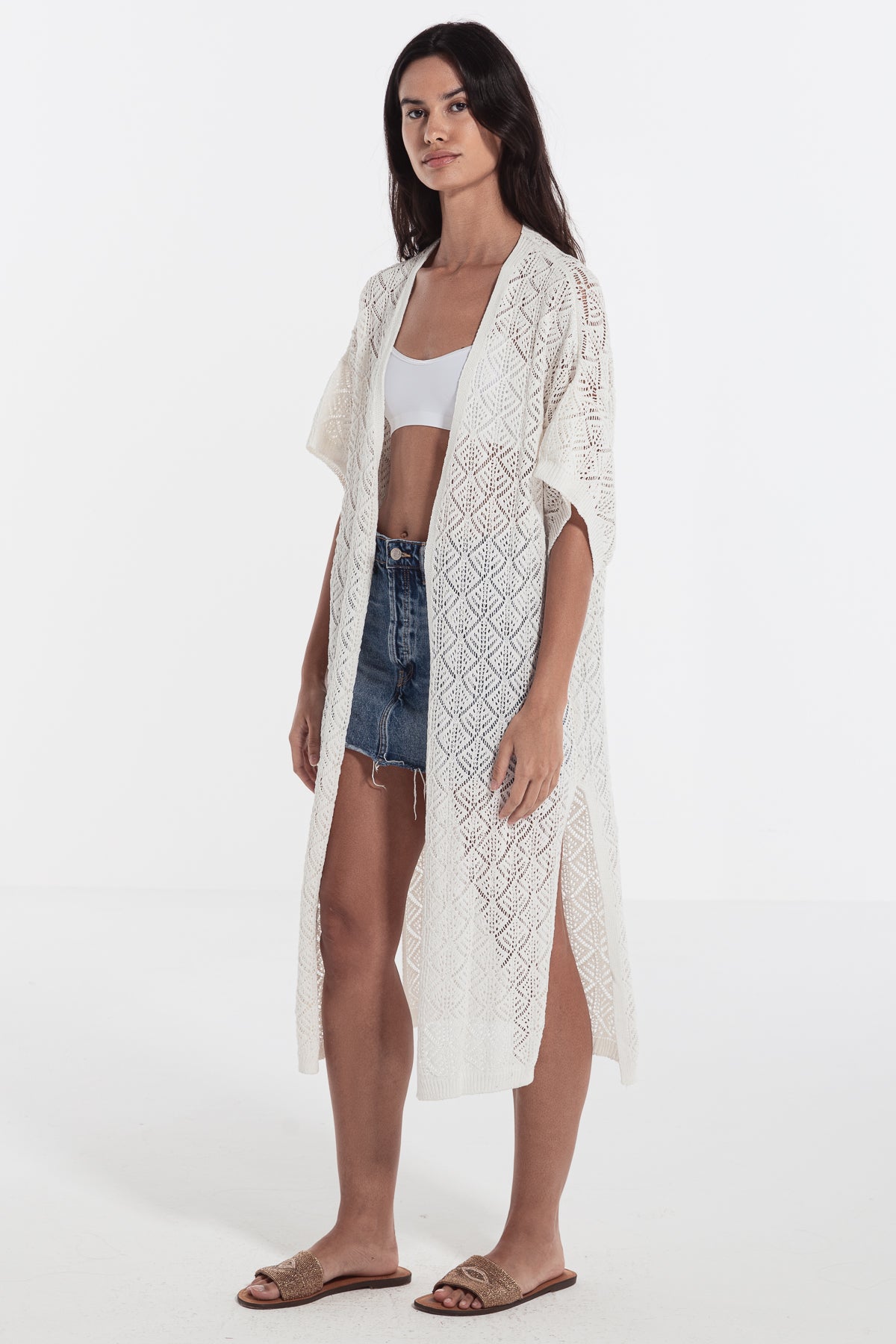 woman crochet cardigan ivory