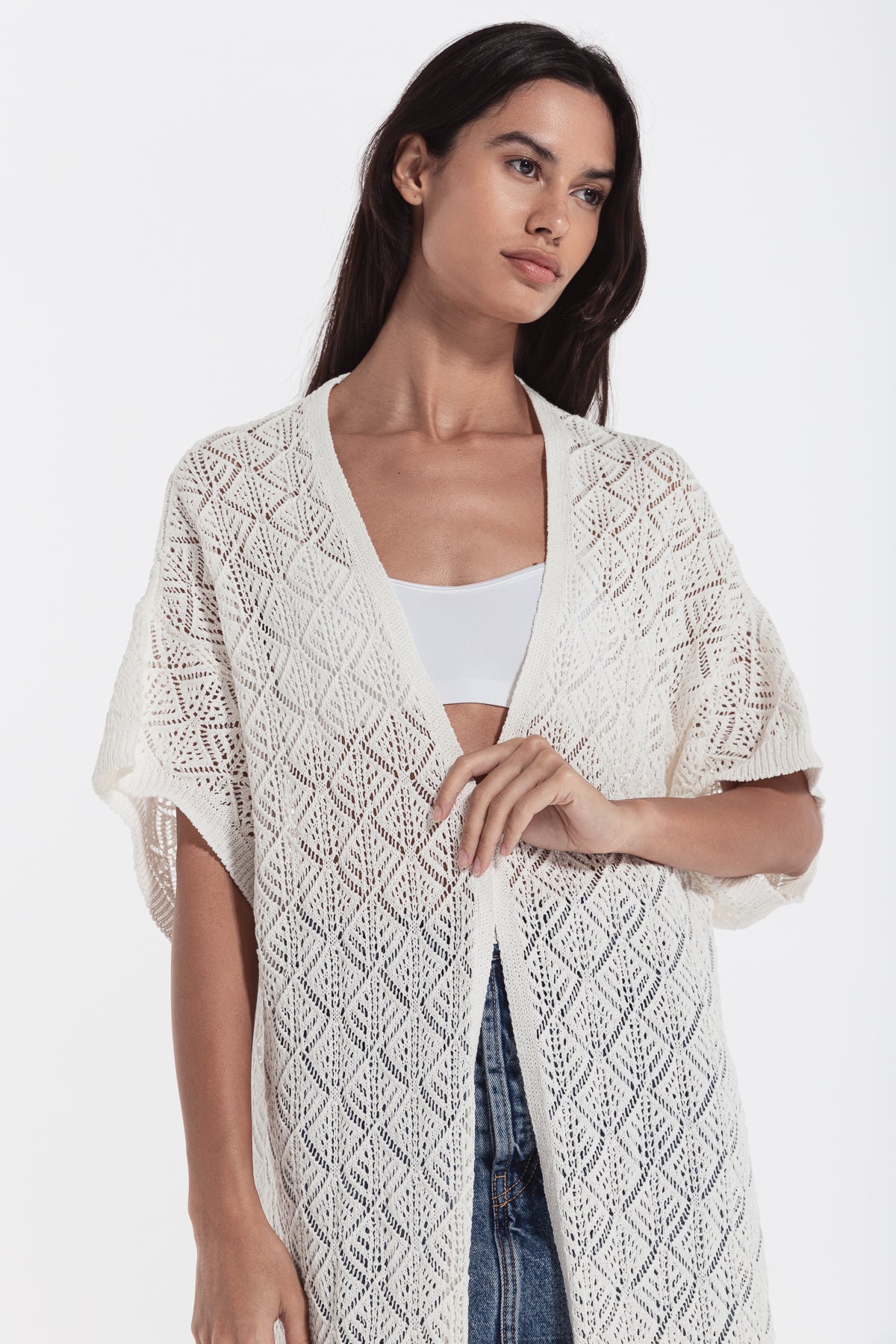 woman crochet cardigan ivory