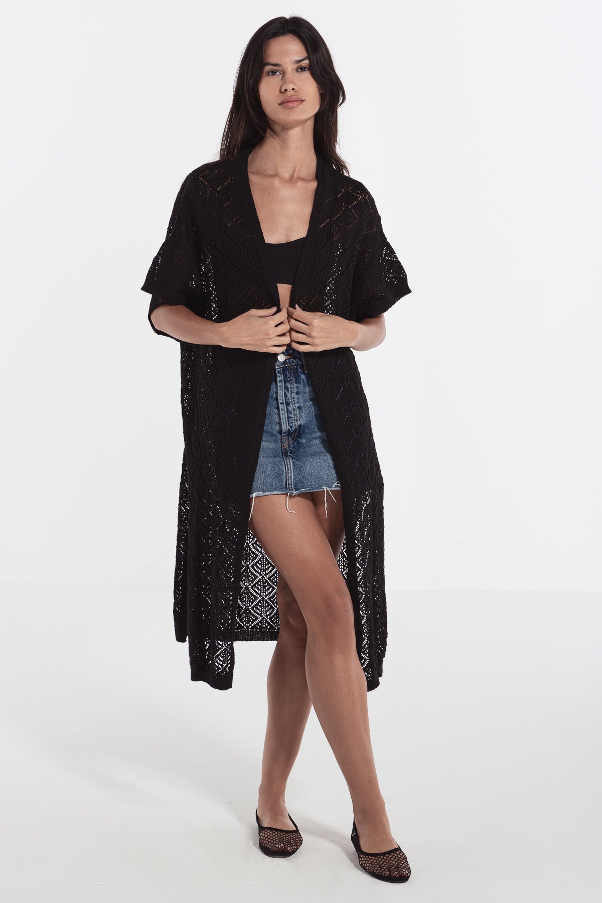 woman crochet cardigan black