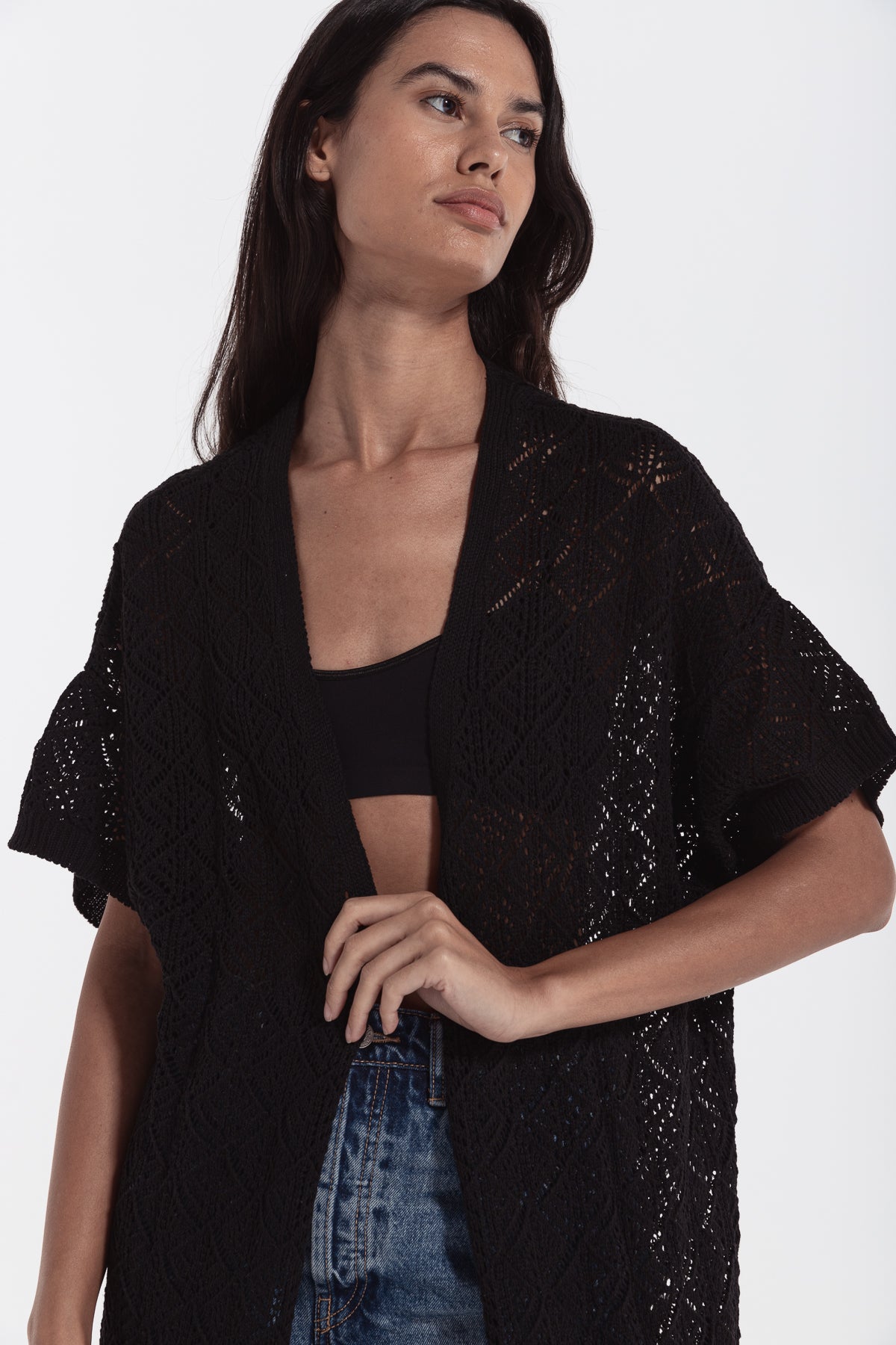 woman crochet cardigan black