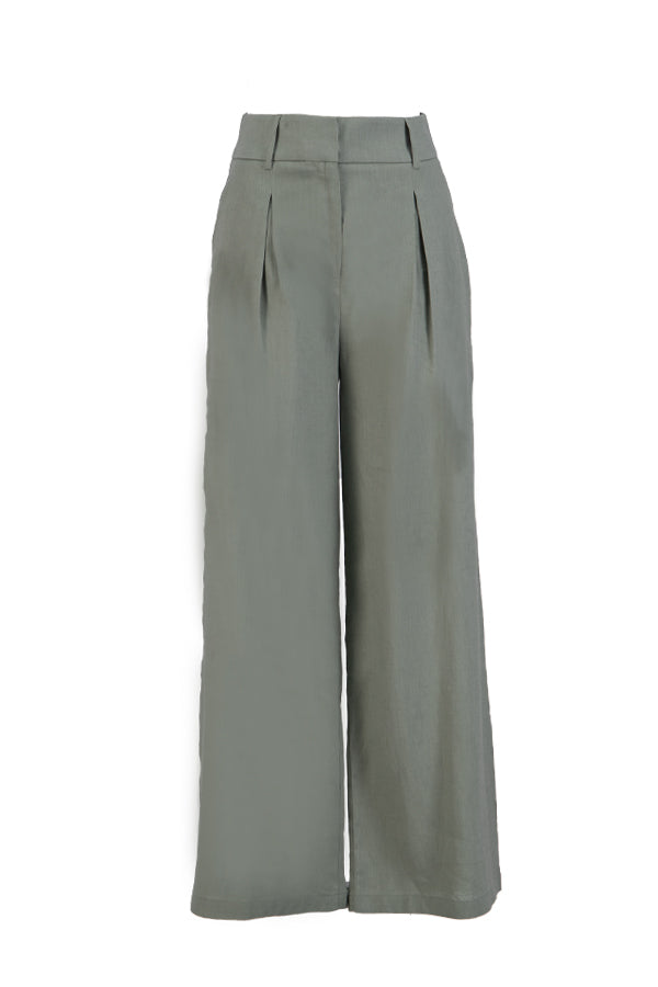 Darkseagreen linen women pants