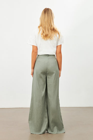 Darkseagreen linen women pants