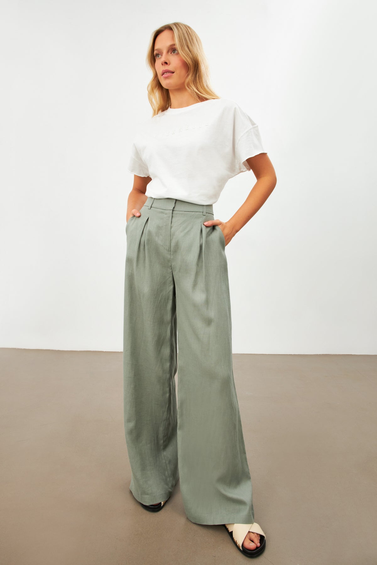 Darkseagreen linen women pants