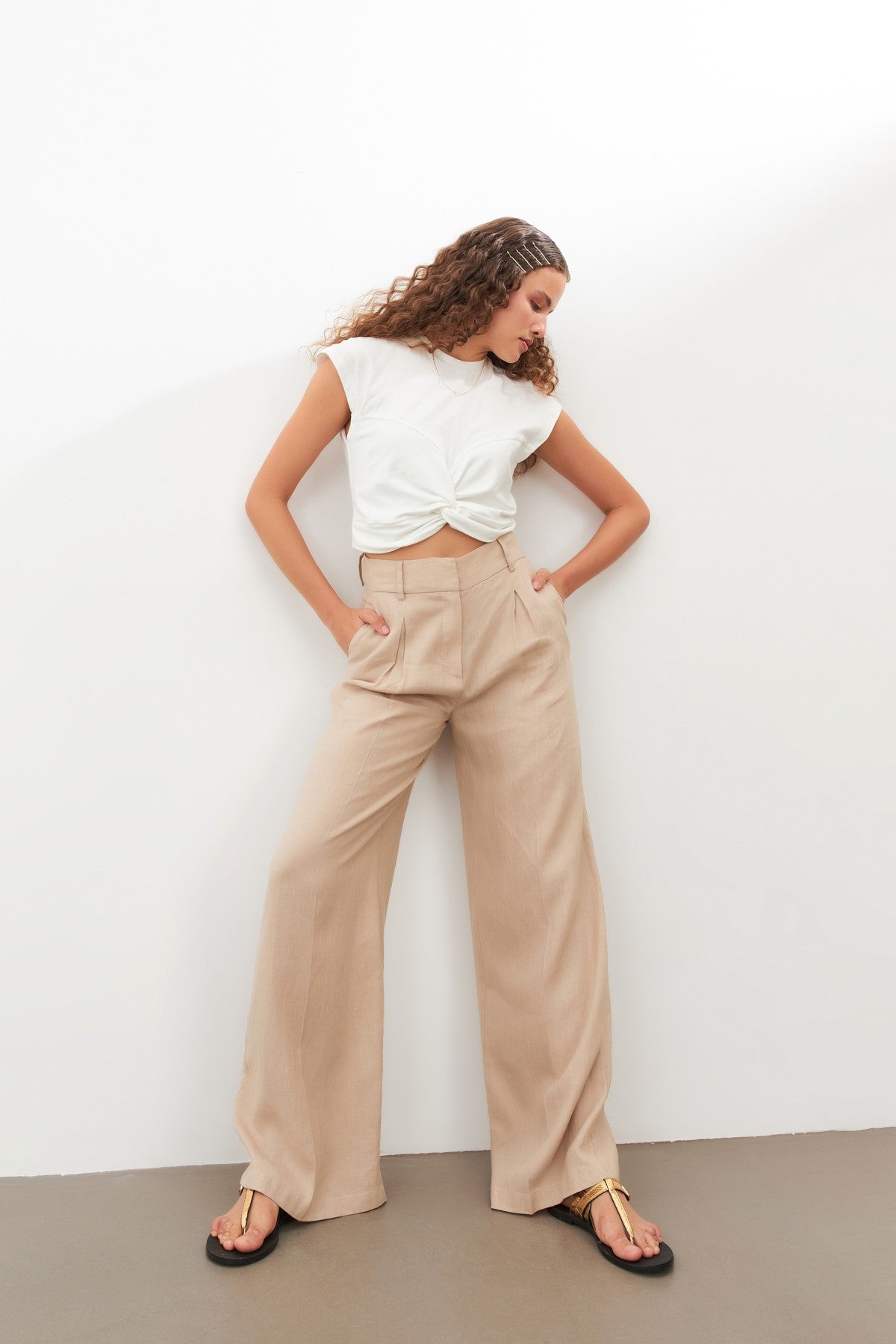 bisque linen women pants