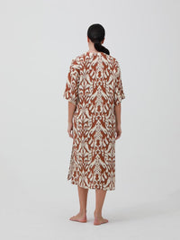 Tan | Cotton dress | Ikat print | Flare | Risska