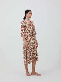 Tan | Cotton dress | Ikat print | Flare | Risska