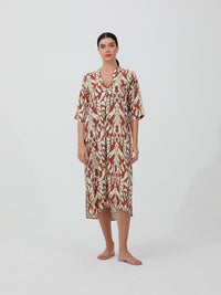 Tan | Cotton dress | Ikat print | Flare | Risska